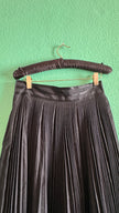 Vintage 1980s Black Pleated Midi Skirt With Velvet Trim