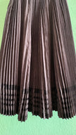 Vintage 1980s Black Pleated Midi Skirt With Velvet Trim