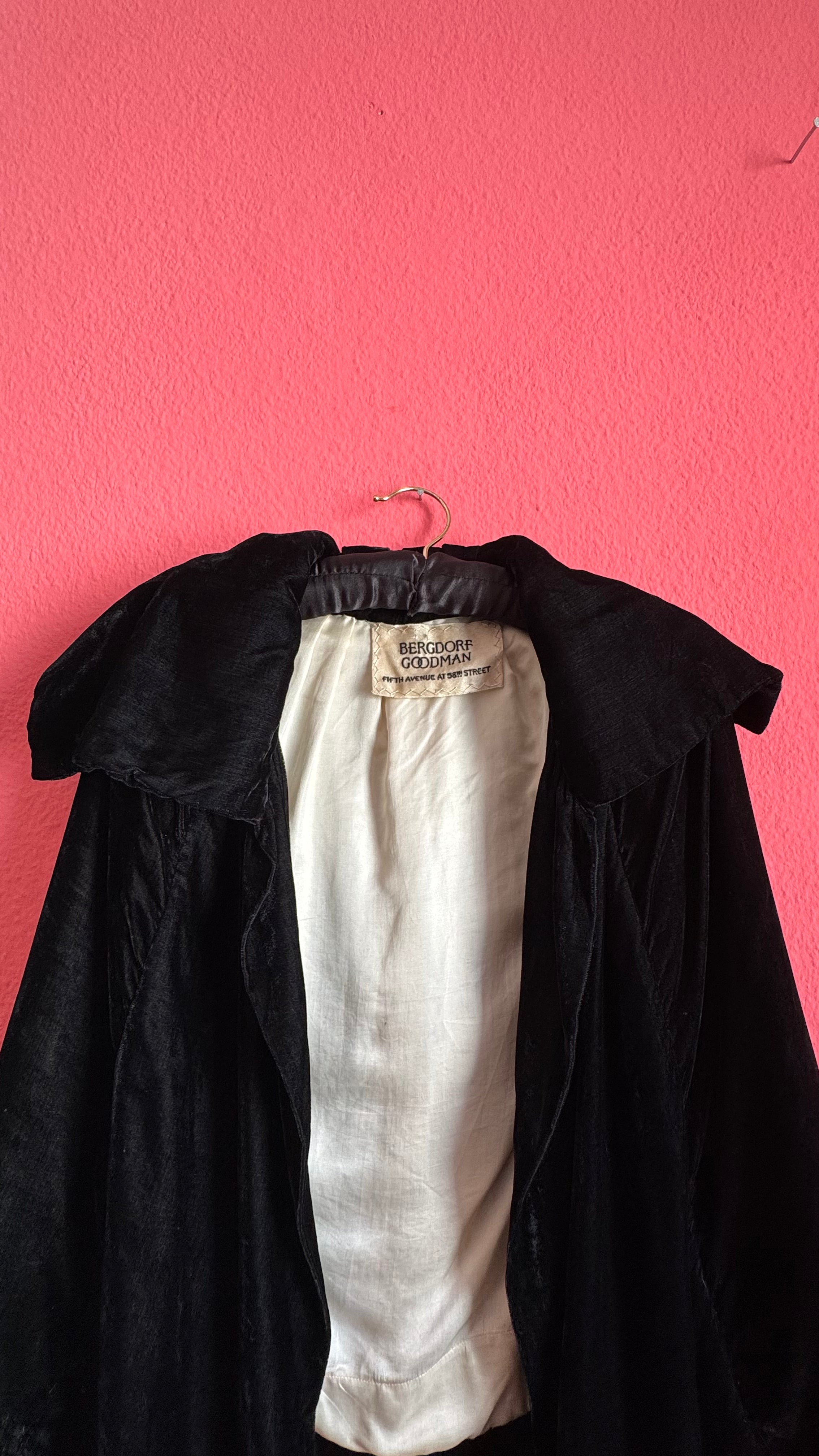 Vintage 1930s Black Velvet Cape Coat By Bergdorf Goodman