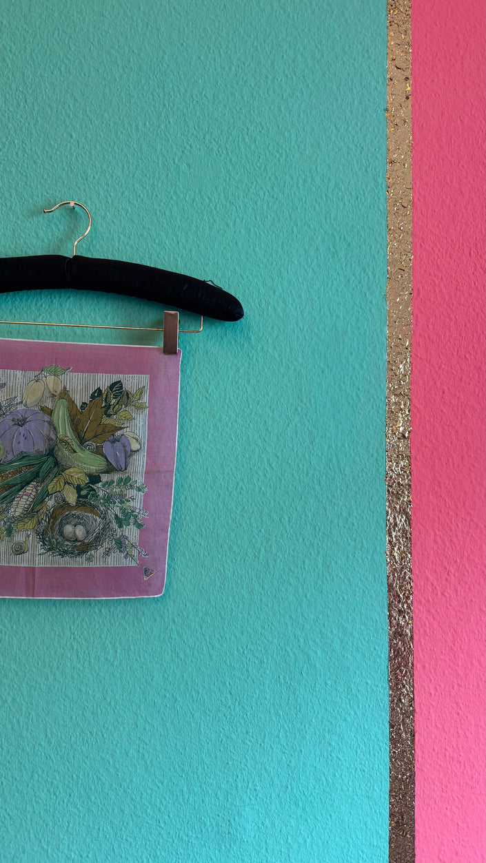 Vintage Estimated 1970s Botanical Print Pink Foulard