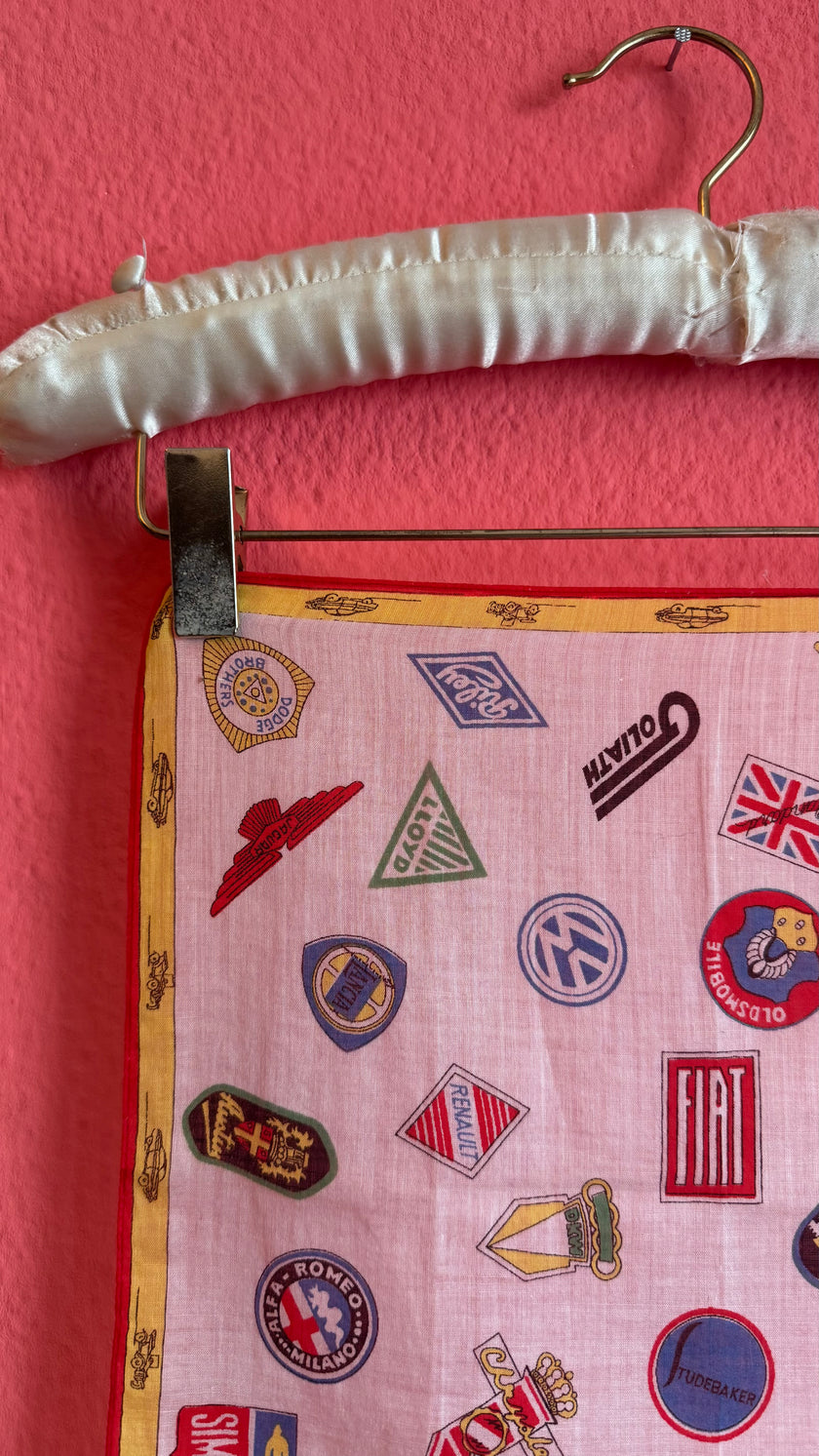 Vintage Estimated 1960s Automobile Logo Print Foulard