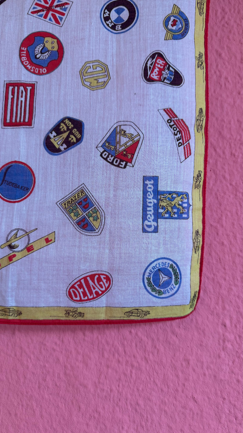Vintage Estimated 1960s Automobile Logo Print Foulard