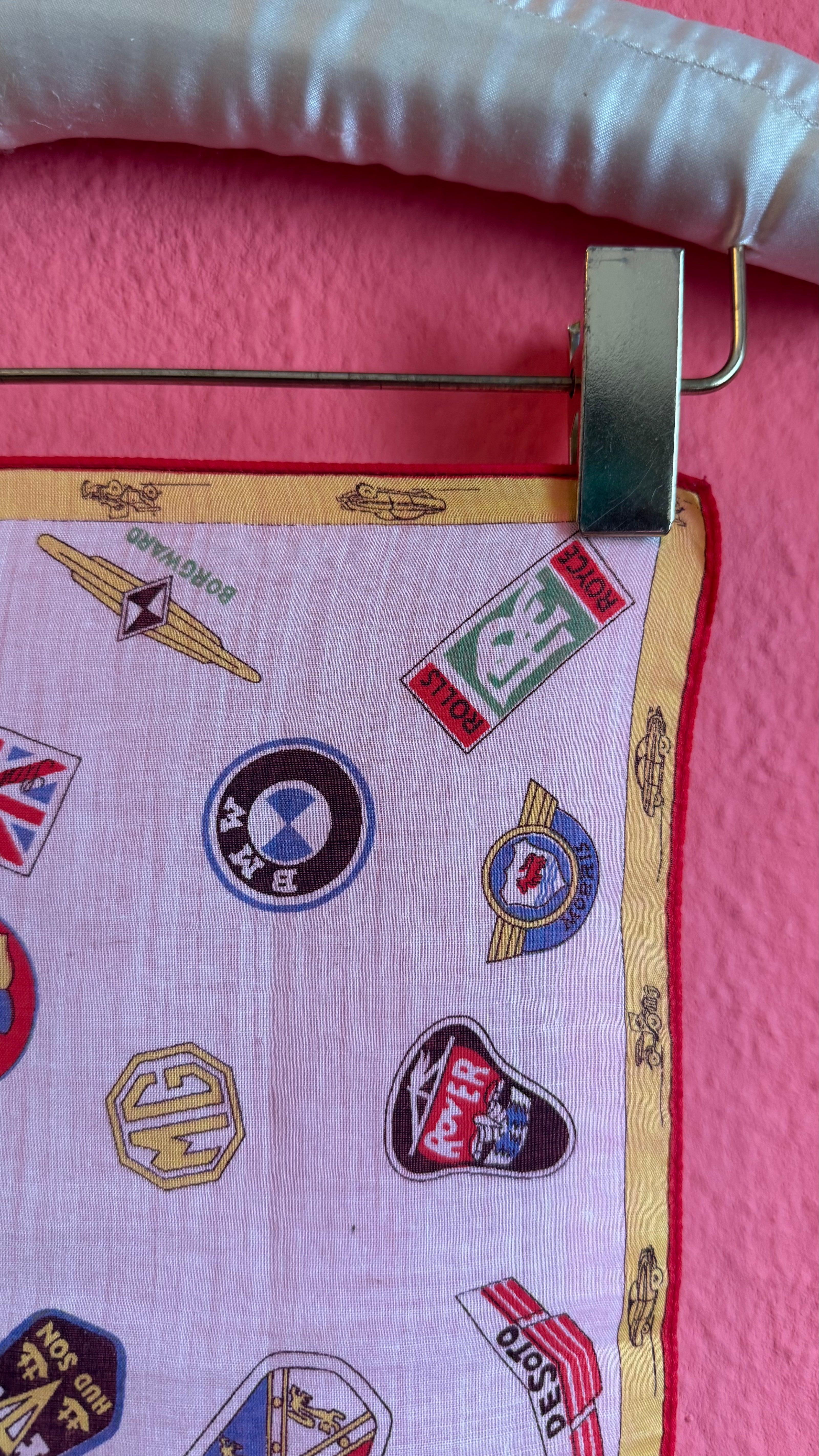 Vintage Estimated 1960s Automobile Logo Print Foulard