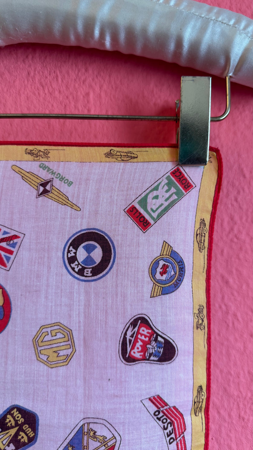 Vintage Estimated 1960s Automobile Logo Print Foulard