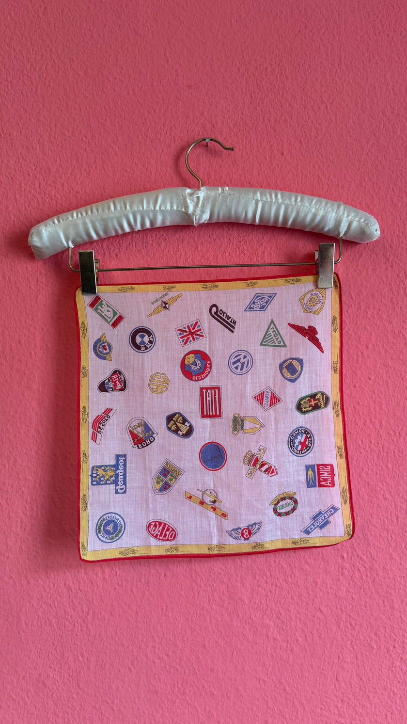 Vintage Estimated 1960s Automobile Logo Print Foulard