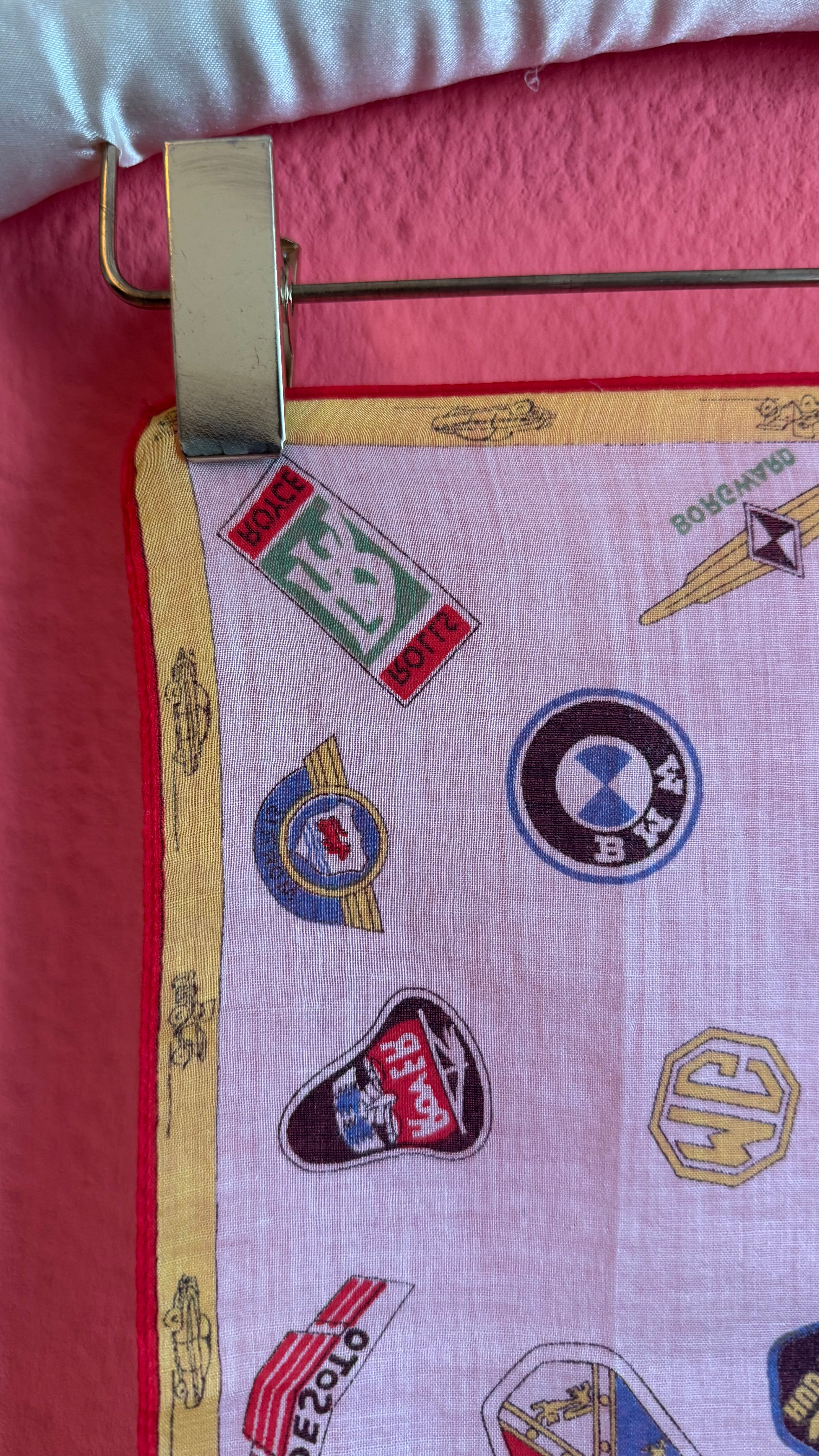 Vintage Estimated 1960s Automobile Logo Print Foulard