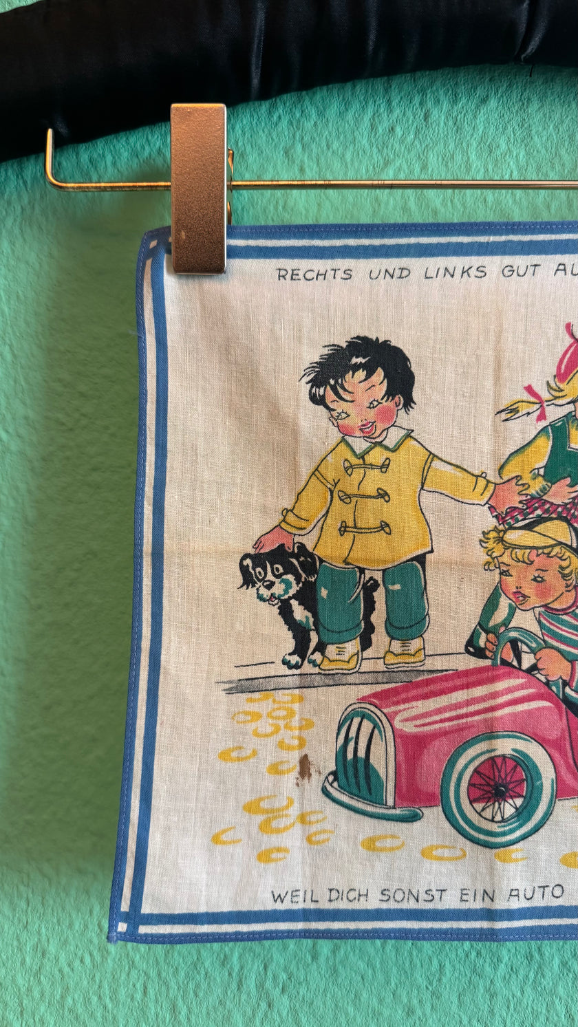 Vintage Estimated 1950s Children’s Road Safety Print Foulard