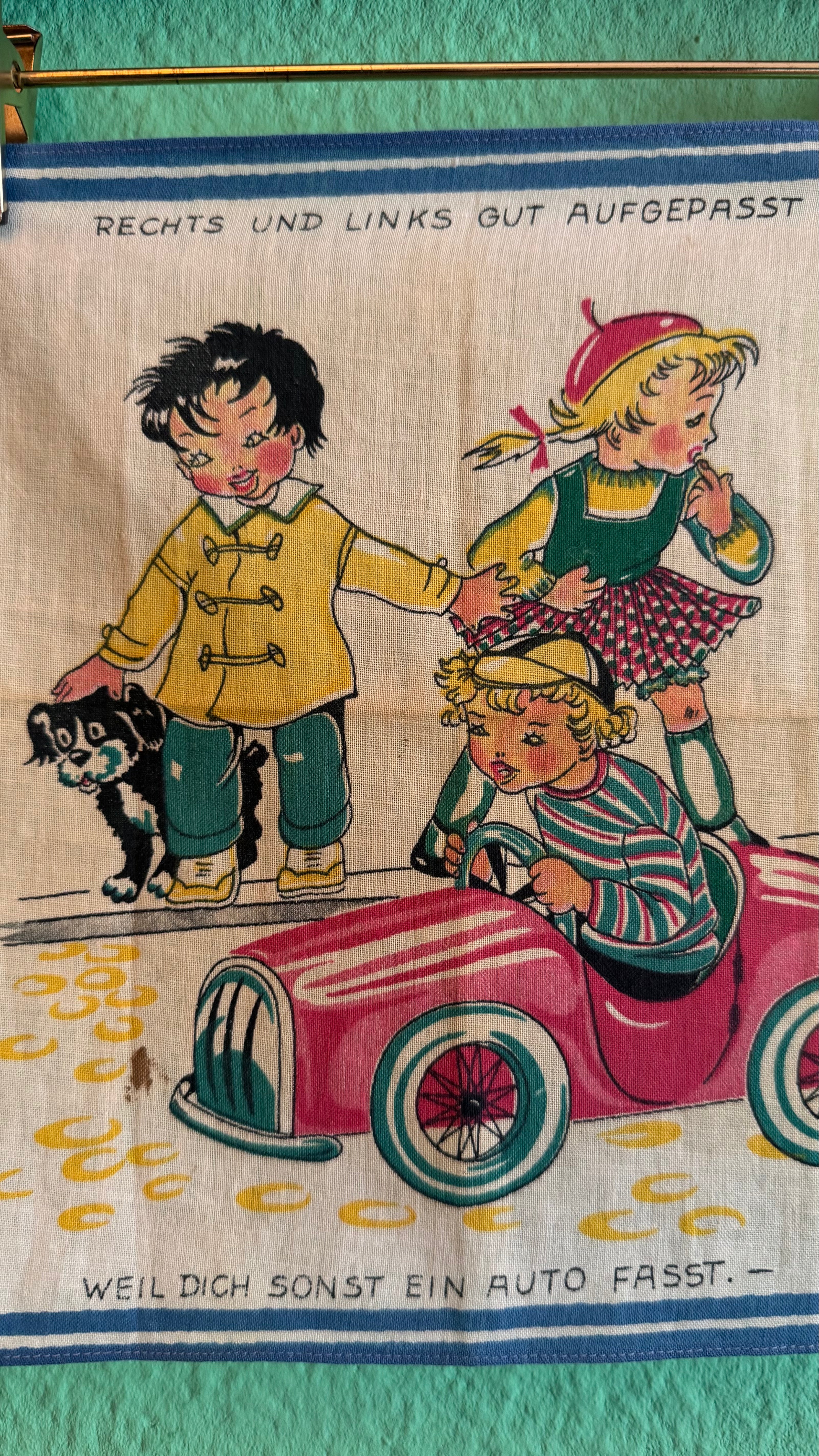 Vintage Estimated 1950s Children’s Road Safety Print Foulard