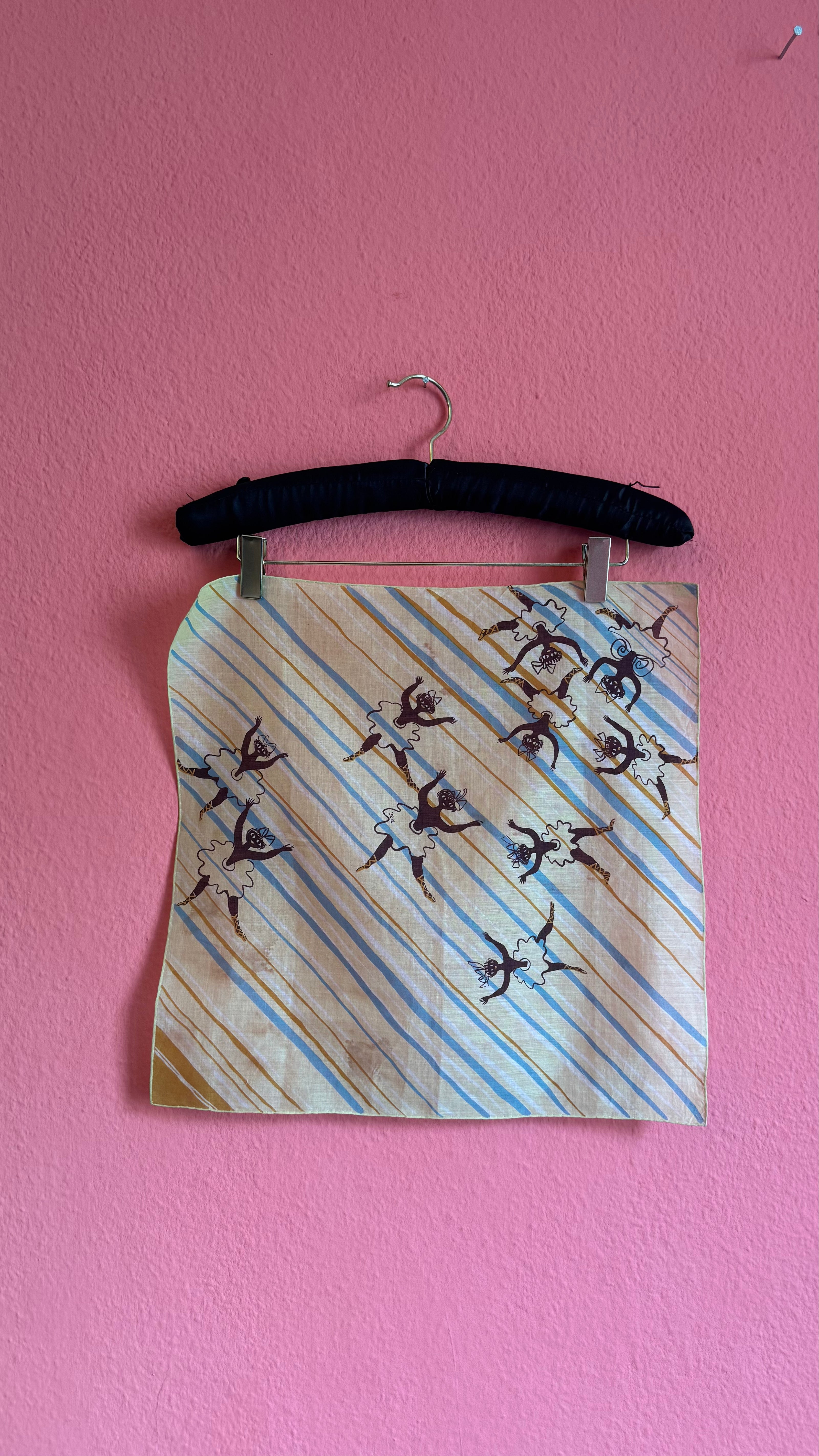 Vintage Estimated 1950s Ballerina Print Cream Foulard