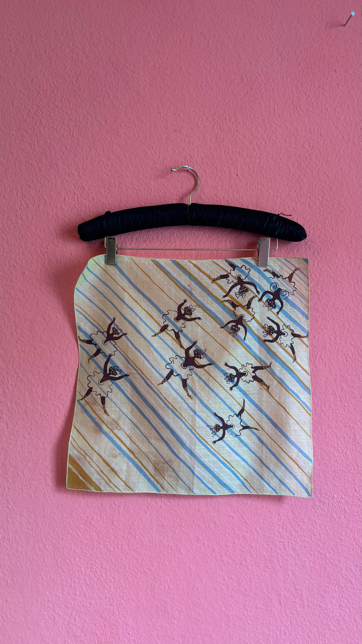 Vintage Estimated 1950s Ballerina Print Cream Foulard