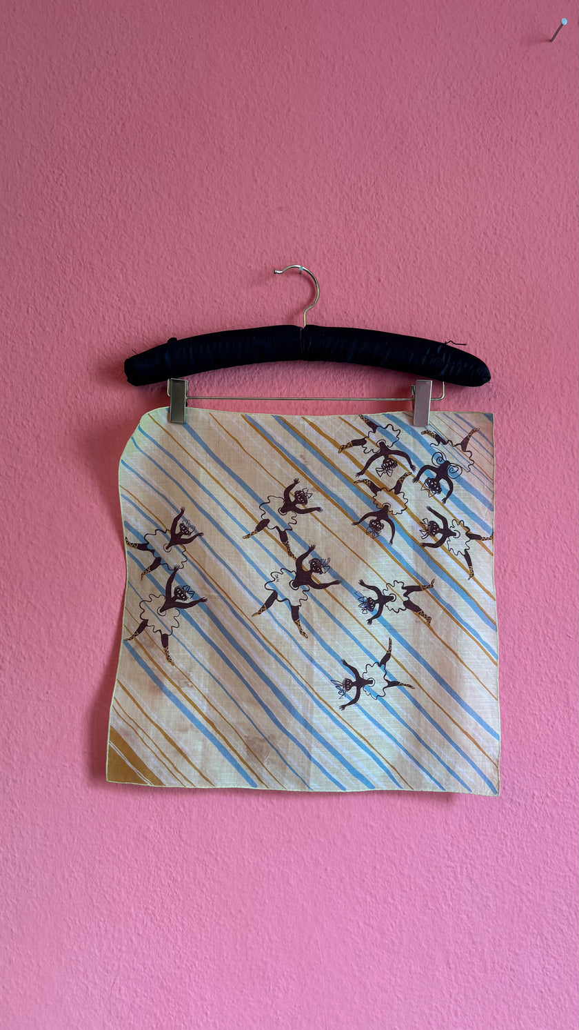 Vintage Estimated 1950s Ballerina Print Cream Foulard