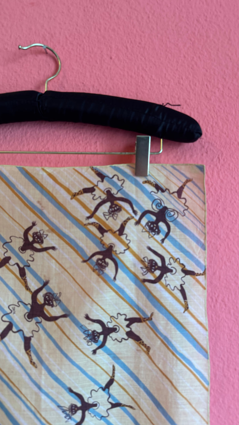 Vintage Estimated 1950s Ballerina Print Cream Foulard
