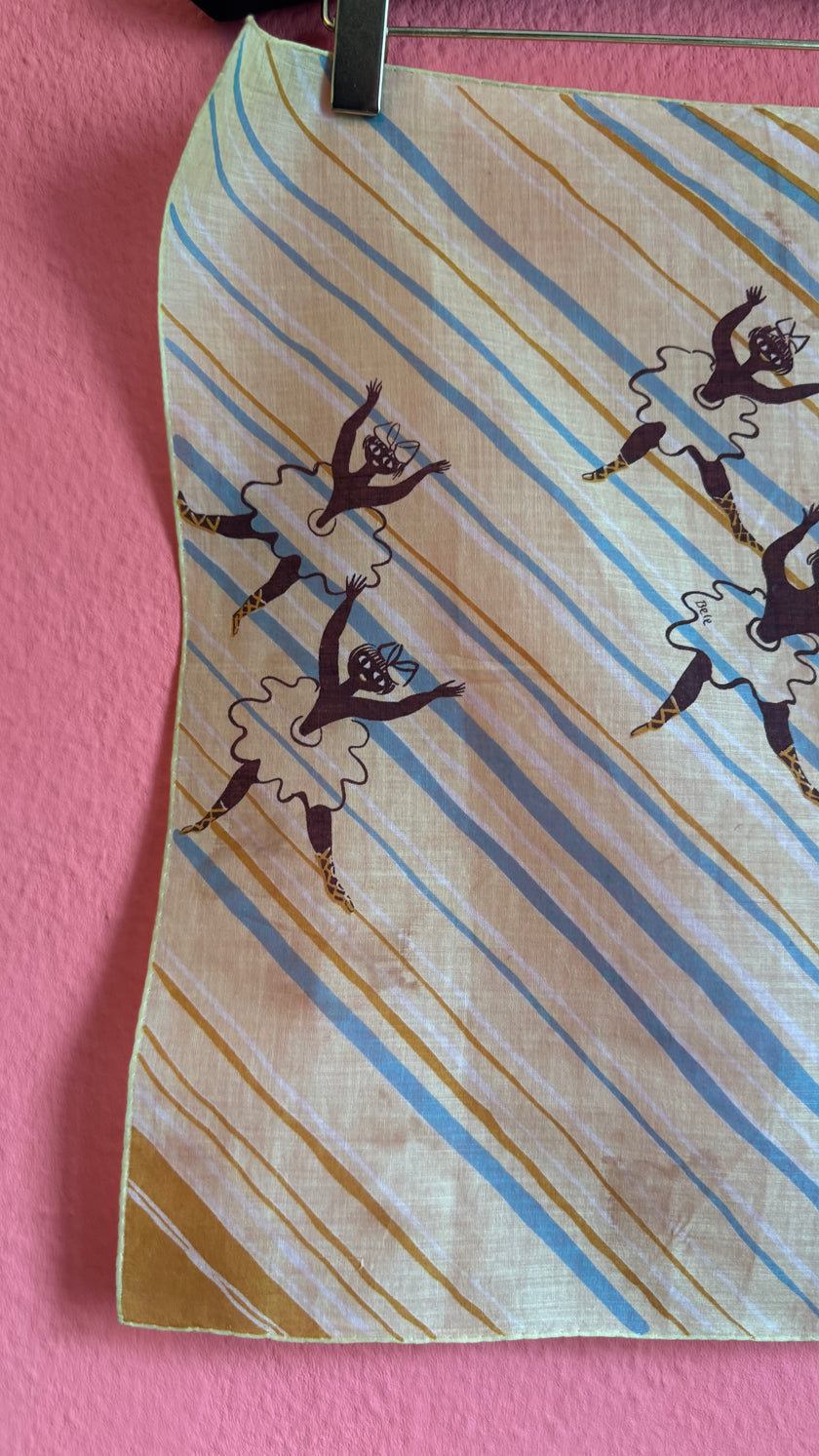 Vintage Estimated 1950s Ballerina Print Cream Foulard