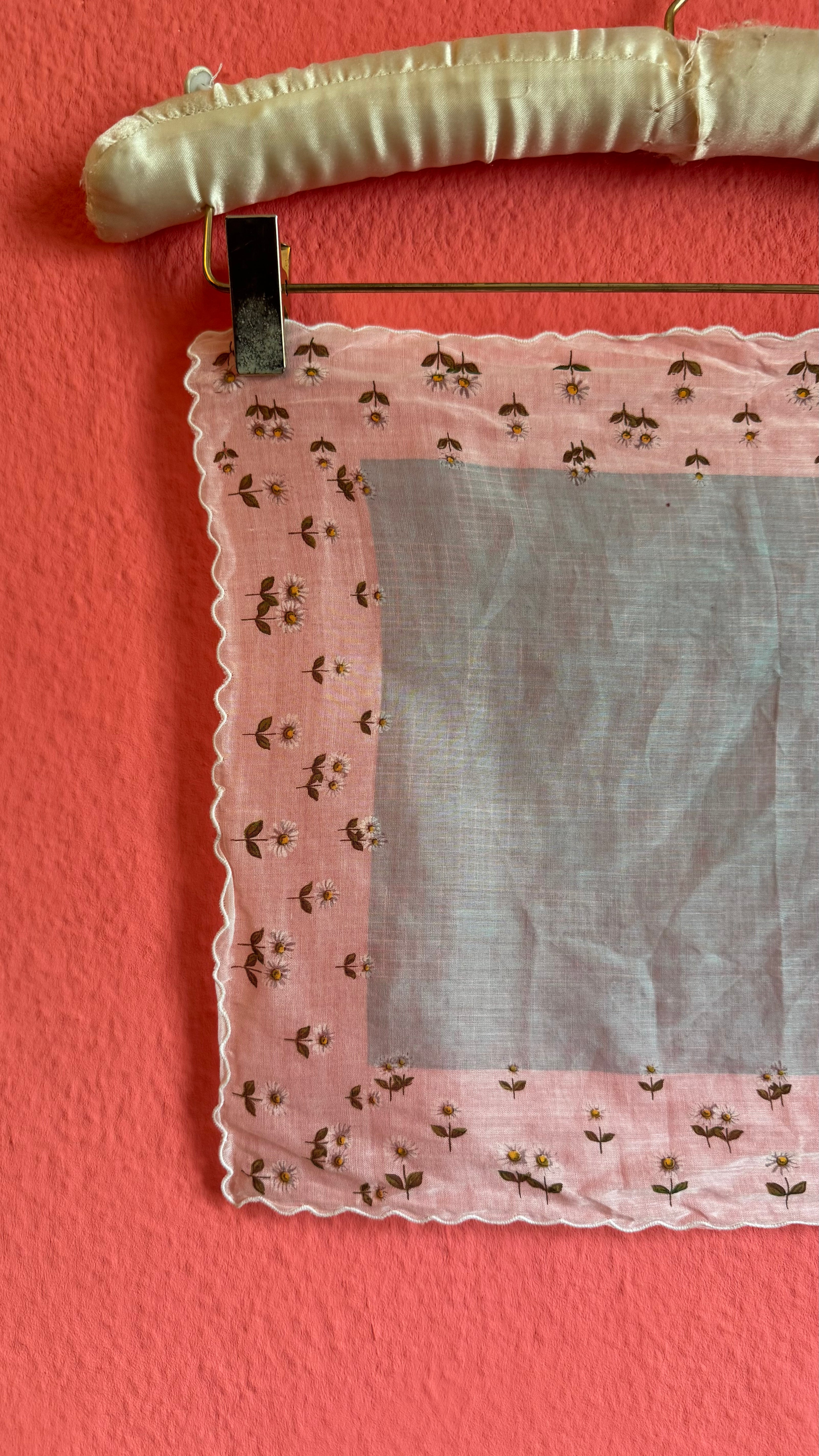 Vintage Estimated 1950s Daisy Print Pink Handkerchief Foulard