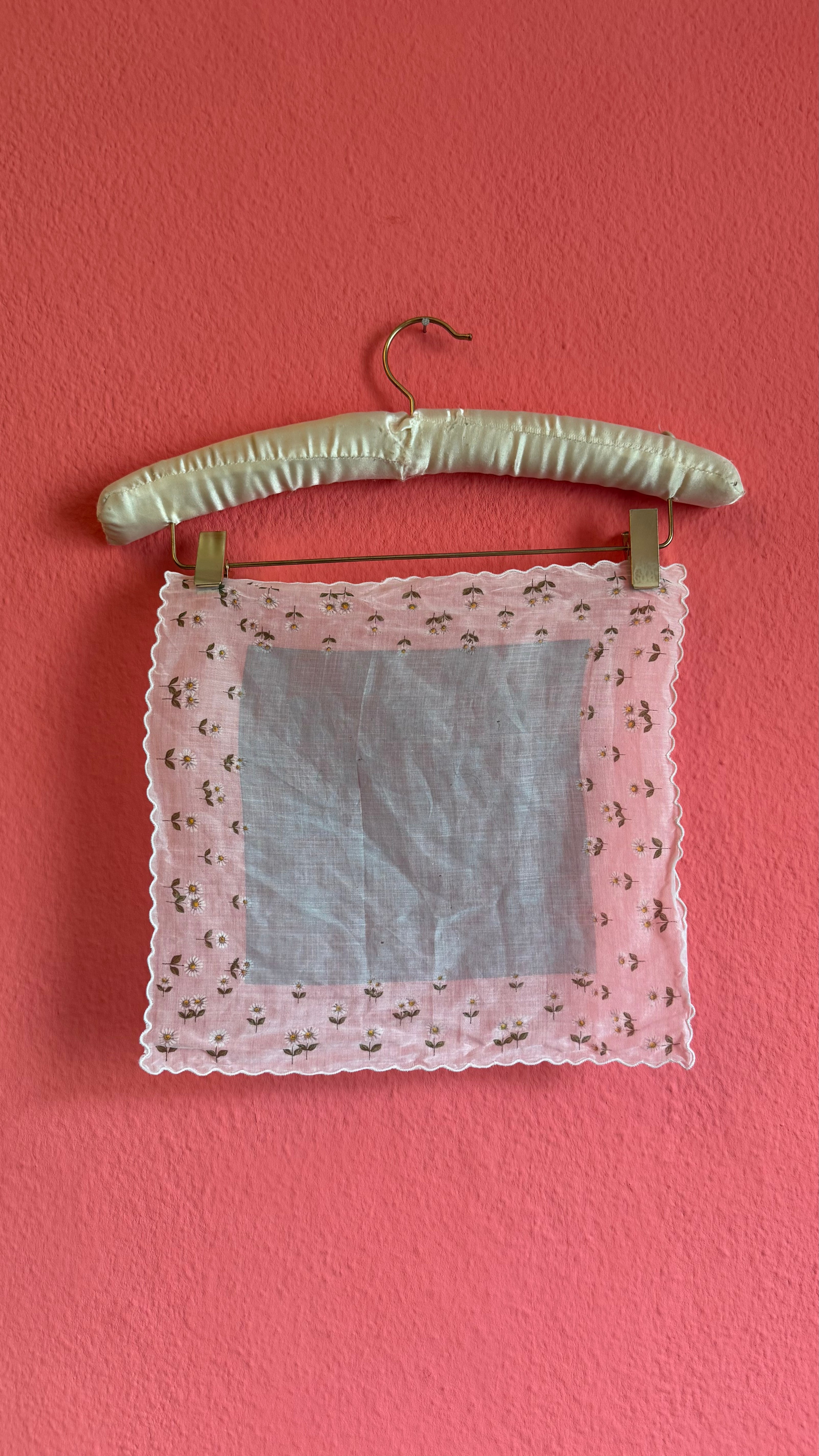 Vintage Estimated 1950s Daisy Print Pink Handkerchief Foulard