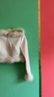 Vintage 1990s Ivory Ribbed Jacket With Feather Trim