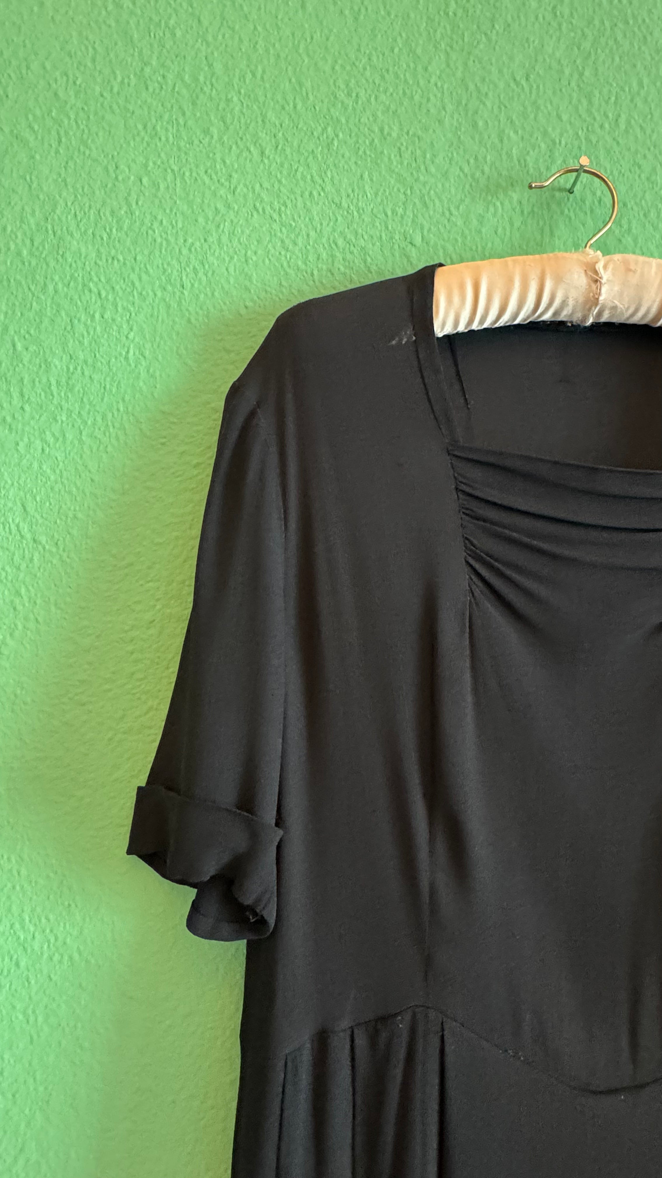 Vintage 1940s Black Rayon Day Dress