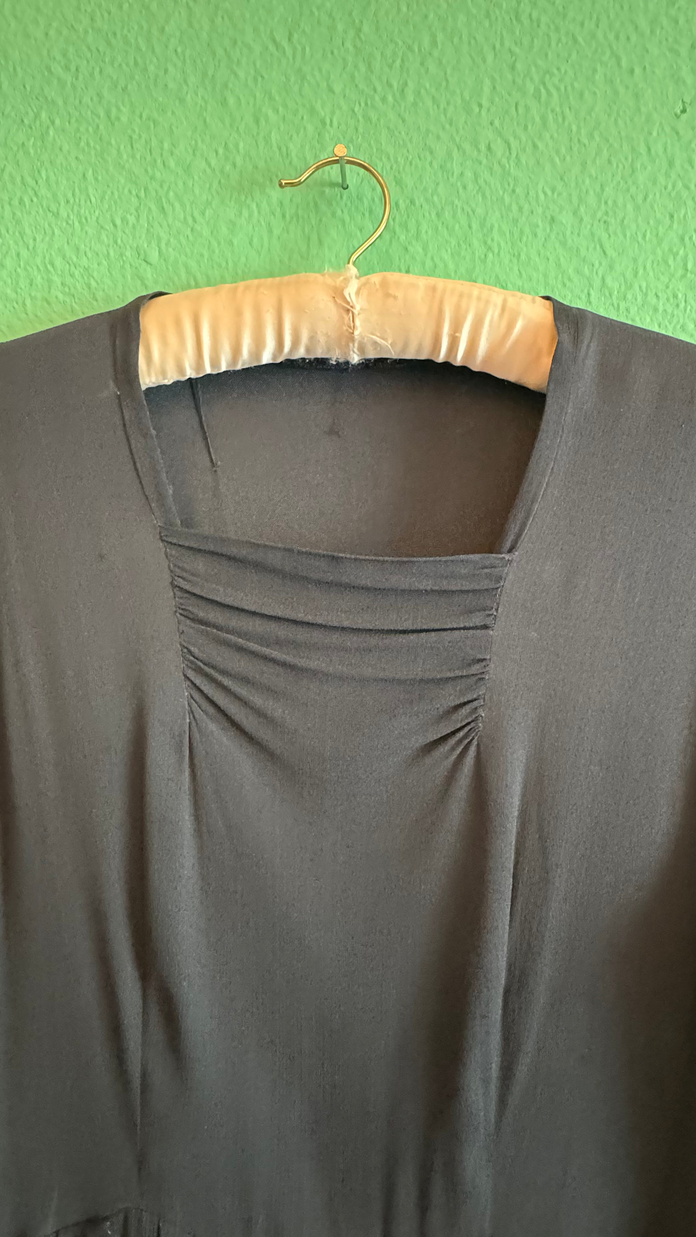 Vintage 1940s Black Rayon Day Dress