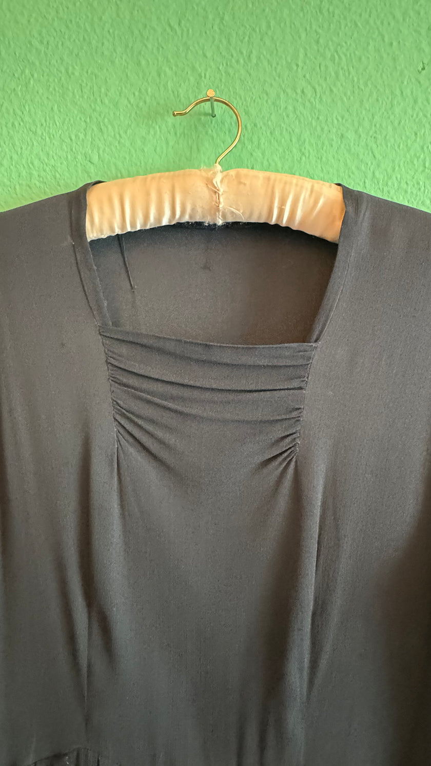Vintage 1940s Black Rayon Day Dress
