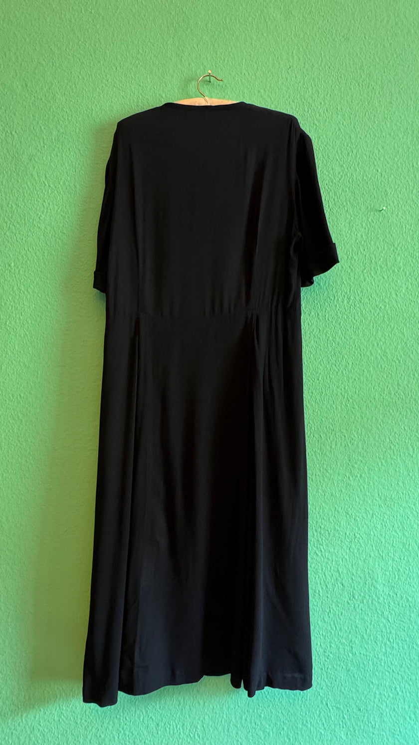 Vintage 1940s Black Rayon Day Dress