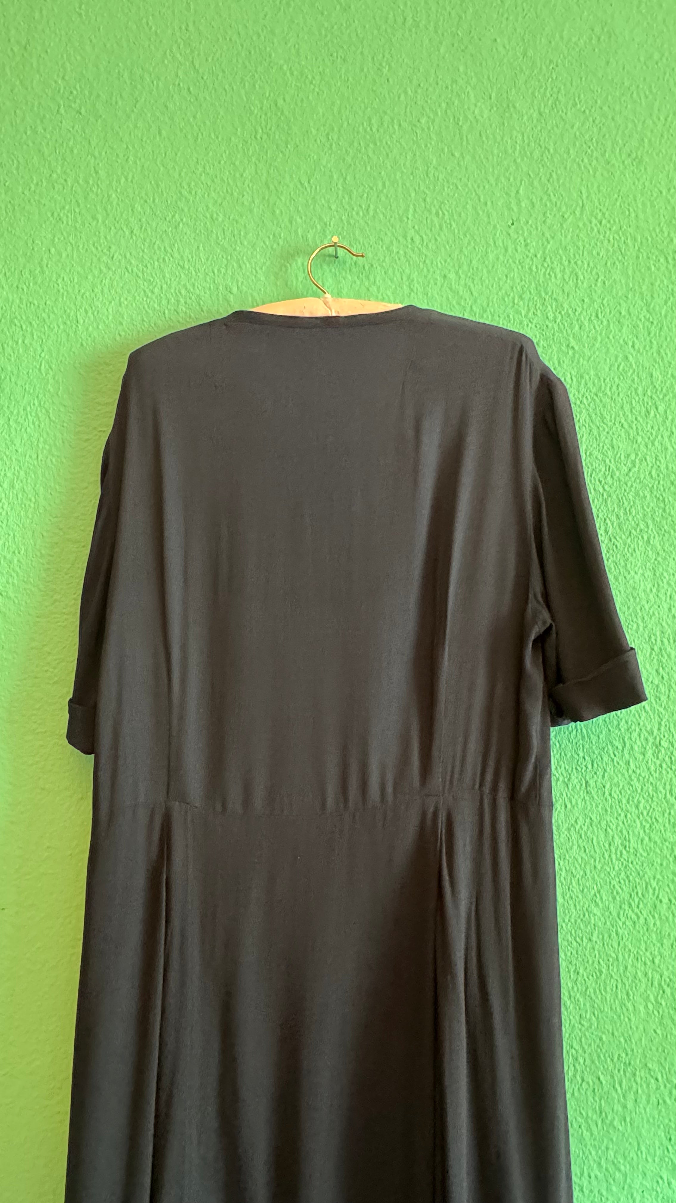 Vintage 1940s Black Rayon Day Dress