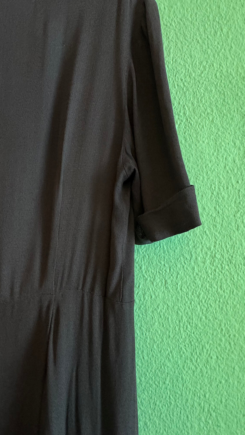 Vintage 1940s Black Rayon Day Dress