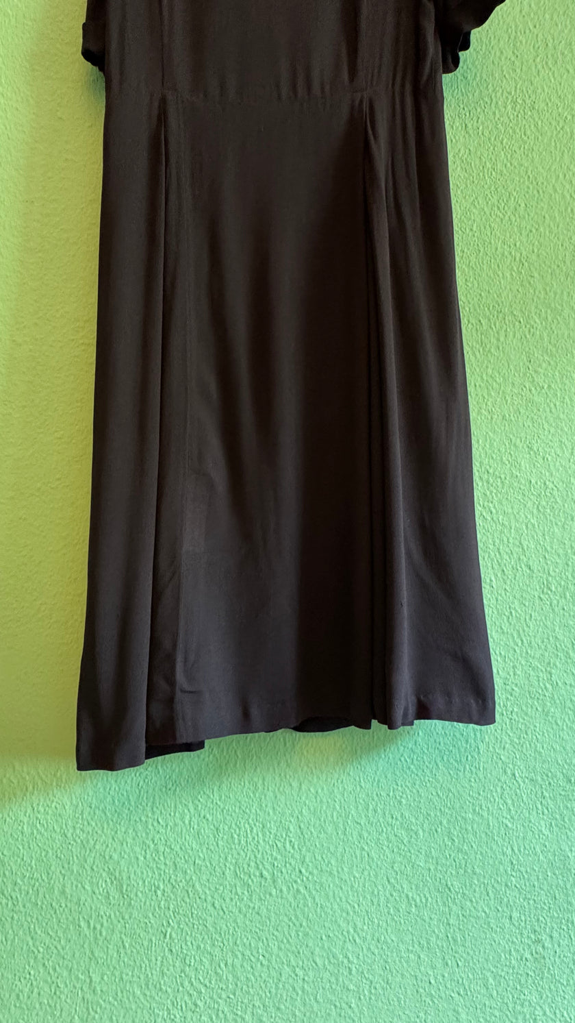 Vintage 1940s Black Rayon Day Dress