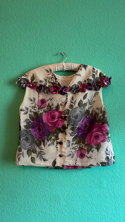 Vintage 1960s Floral Silk Crepe Top And Skirt Set