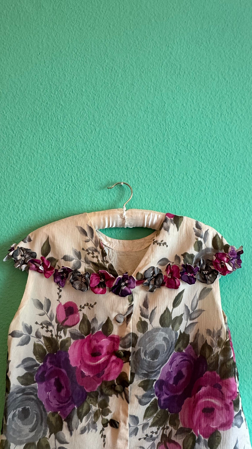 Vintage 1960s Floral Silk Crepe Top And Skirt Set
