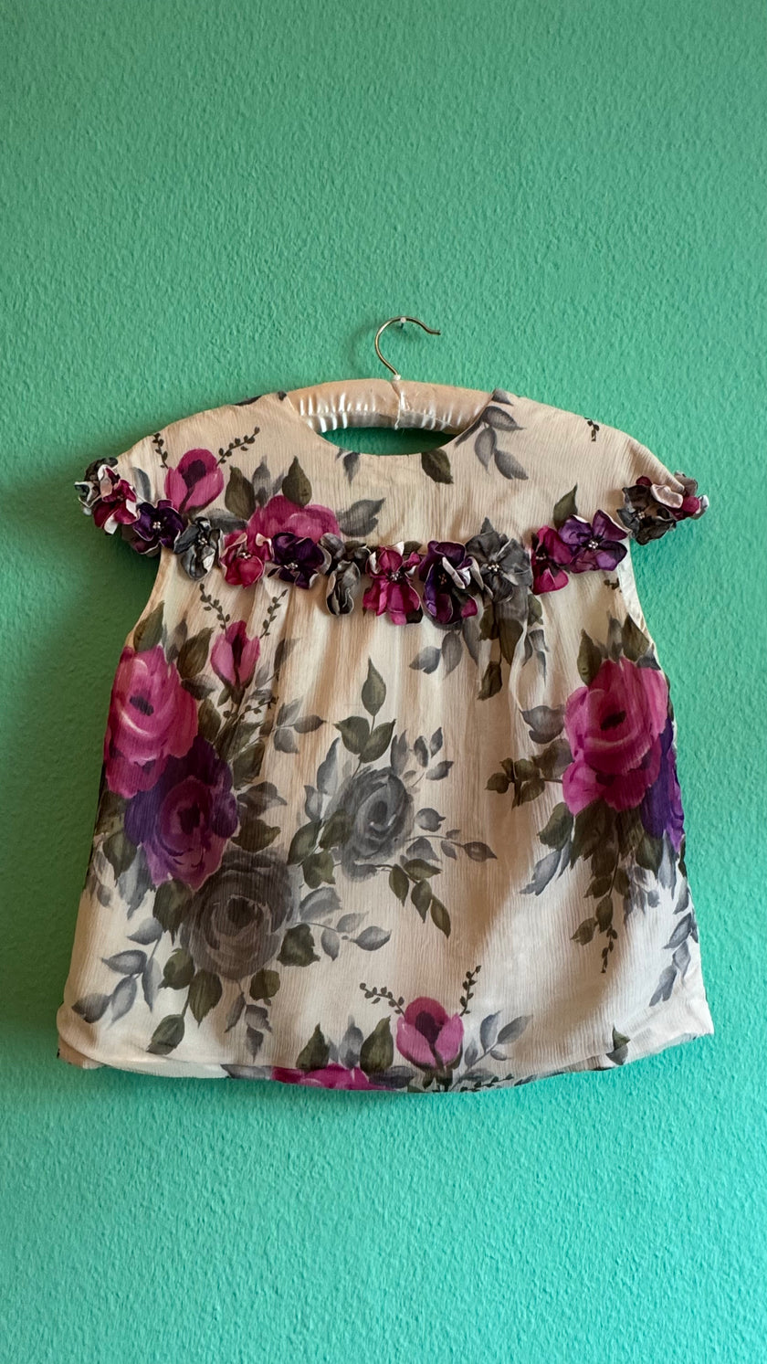 Vintage 1960s Floral Silk Crepe Top And Skirt Set