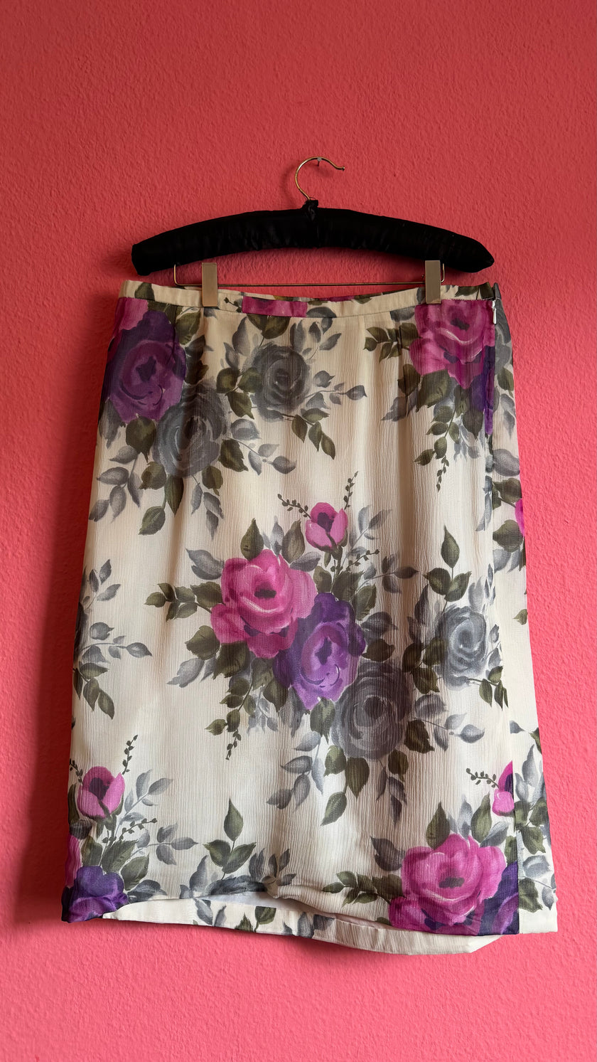 Vintage 1960s Floral Silk Crepe Top And Skirt Set