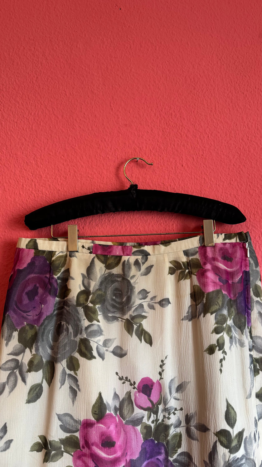 Vintage 1960s Floral Silk Crepe Top And Skirt Set
