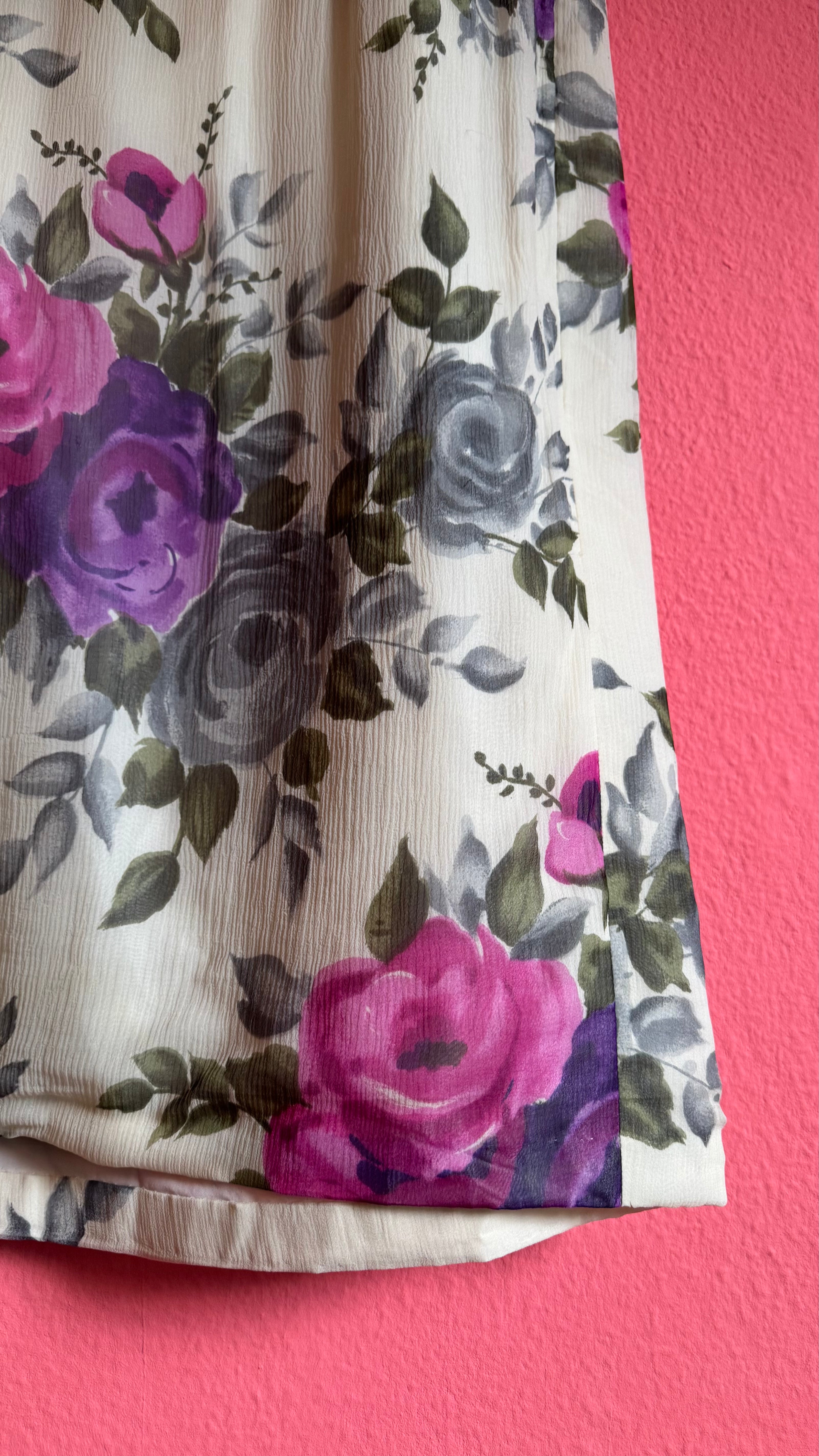 Vintage 1960s Floral Silk Crepe Top And Skirt Set