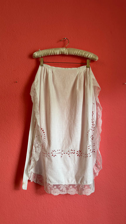 Vintage Early 20th Century White Cotton Embroidered Apron
