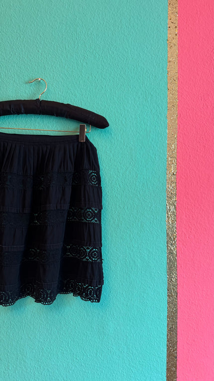 Vintage 1970s Century Black Cotton Embroidered Apron