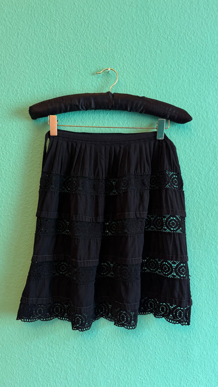 Vintage 1970s Century Black Cotton Embroidered Apron