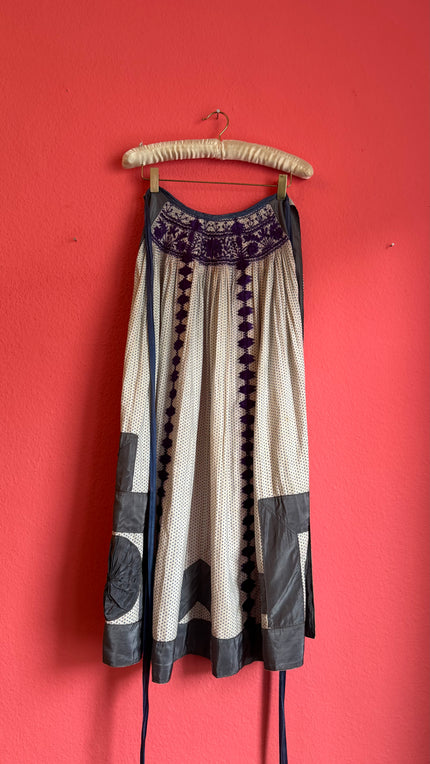 Vintage Early 20th Century Cotton Tracht Apron With Purple Embroidery