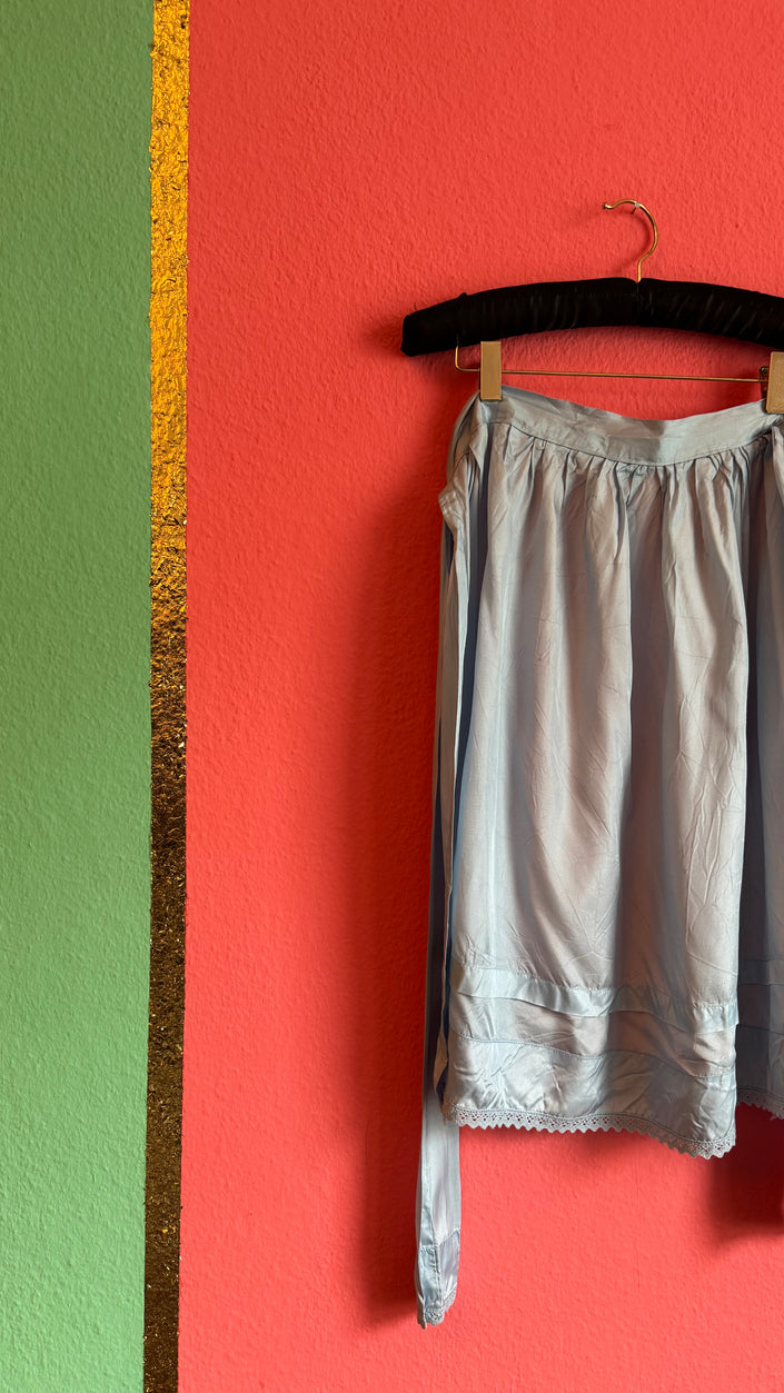 Vintage 1970s Century Pale Blue Silk Apron