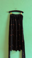 Vintage 1980s Black Synthetic Blend Apron With Rose Embroidery