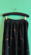 Vintage 1980s Black Synthetic Blend Apron With Rose Embroidery