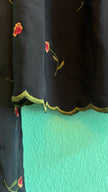 Vintage 1980s Black Synthetic Blend Apron With Rose Embroidery