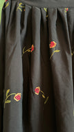Vintage 1980s Black Synthetic Blend Apron With Rose Embroidery
