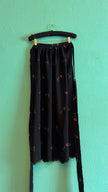 Vintage 1980s Black Synthetic Blend Apron With Rose Embroidery