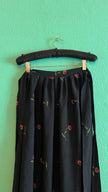 Vintage 1980s Black Synthetic Blend Apron With Rose Embroidery