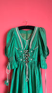 Vintage 1980s Emerald Green Silk Tracht Dress