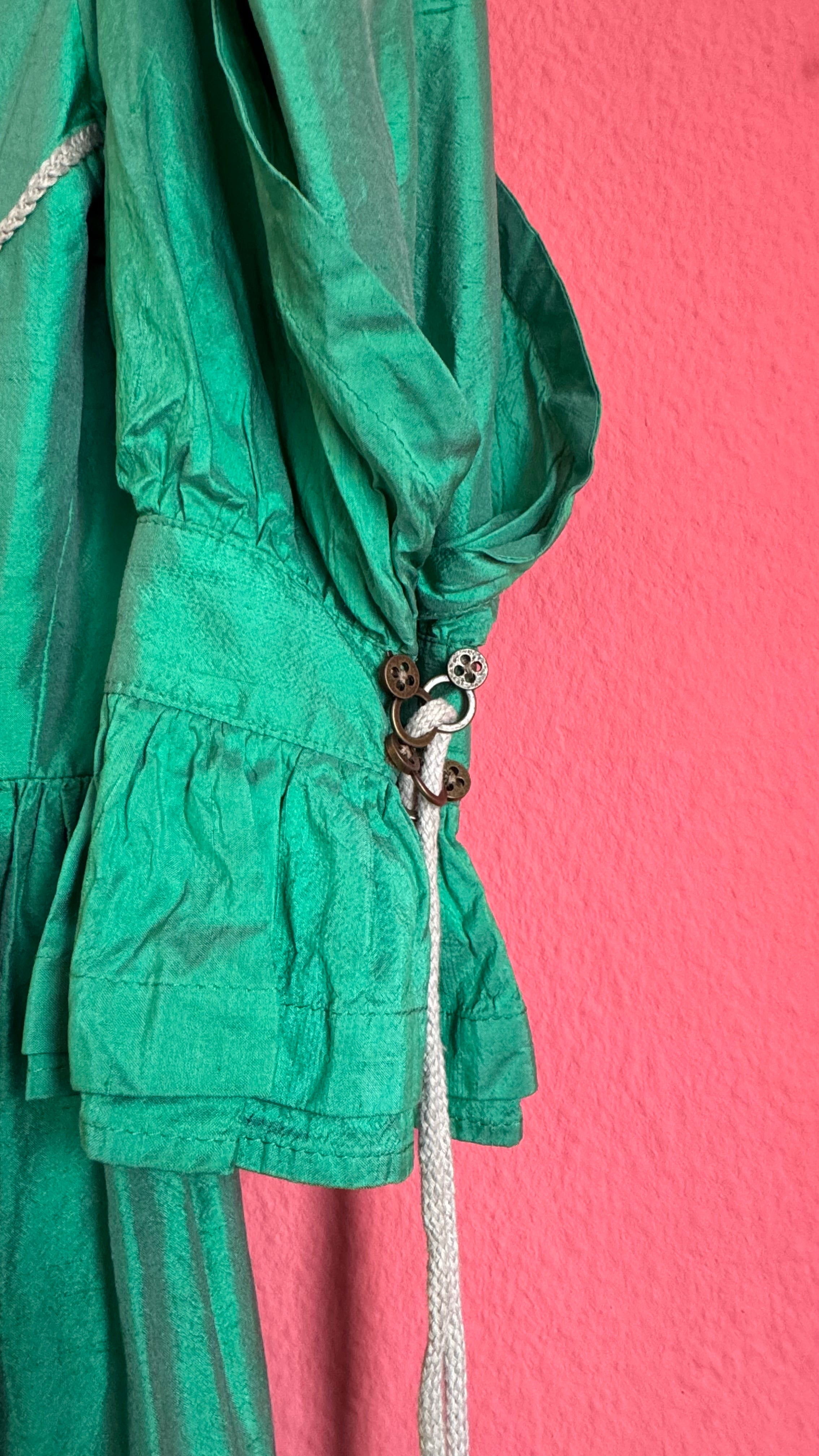 Vintage 1980s Emerald Green Silk Tracht Dress