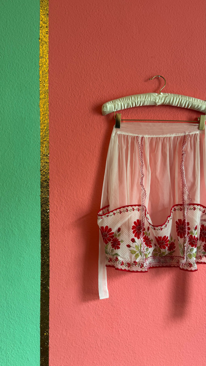 Vintage 1970s Sheer Chiffon Floral Apron