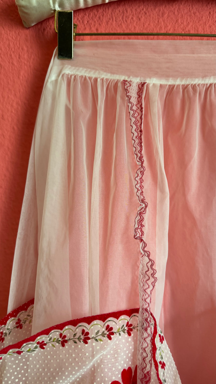 Vintage 1970s Sheer Chiffon Floral Apron