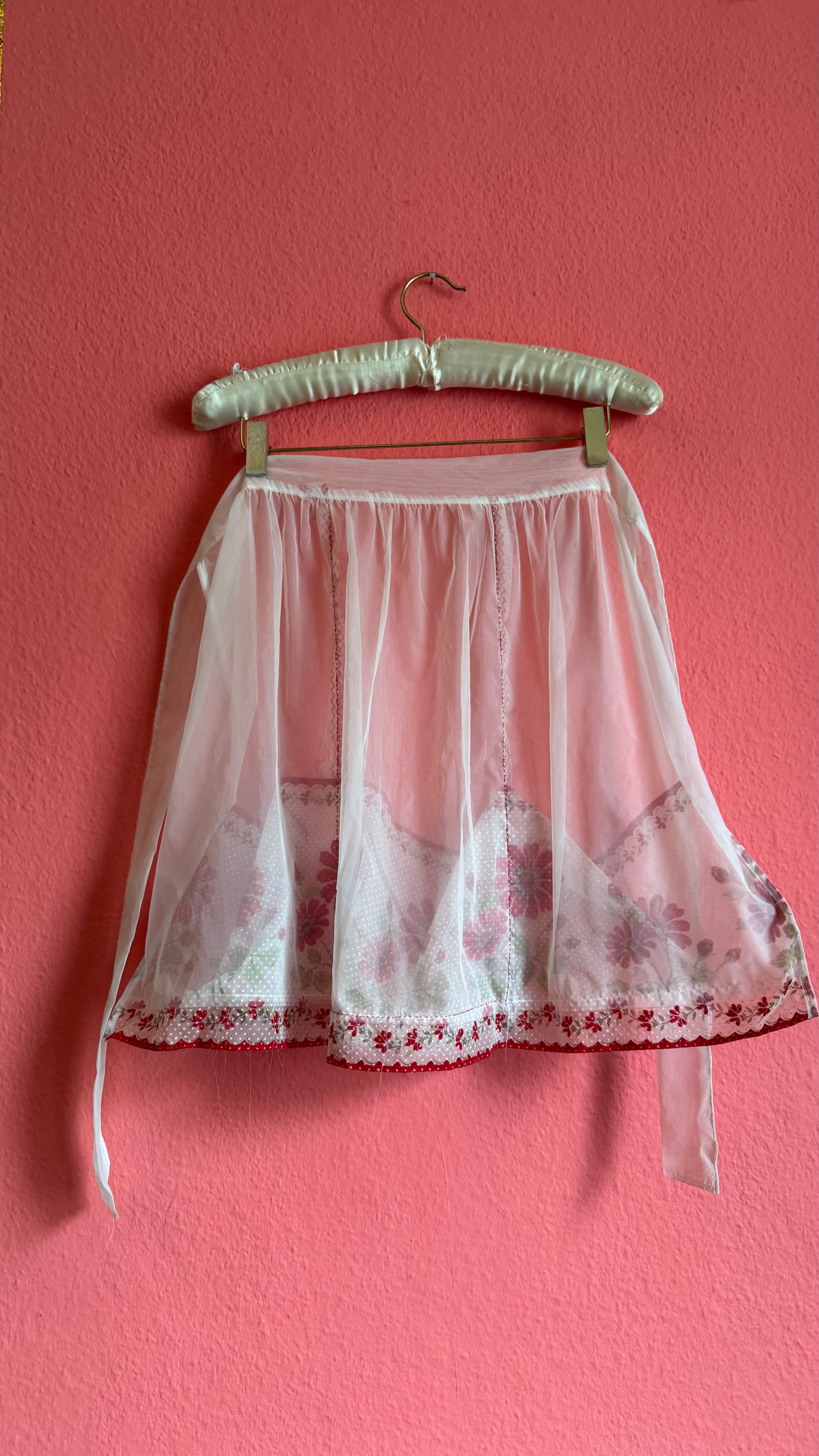 Vintage 1970s Sheer Chiffon Floral Apron