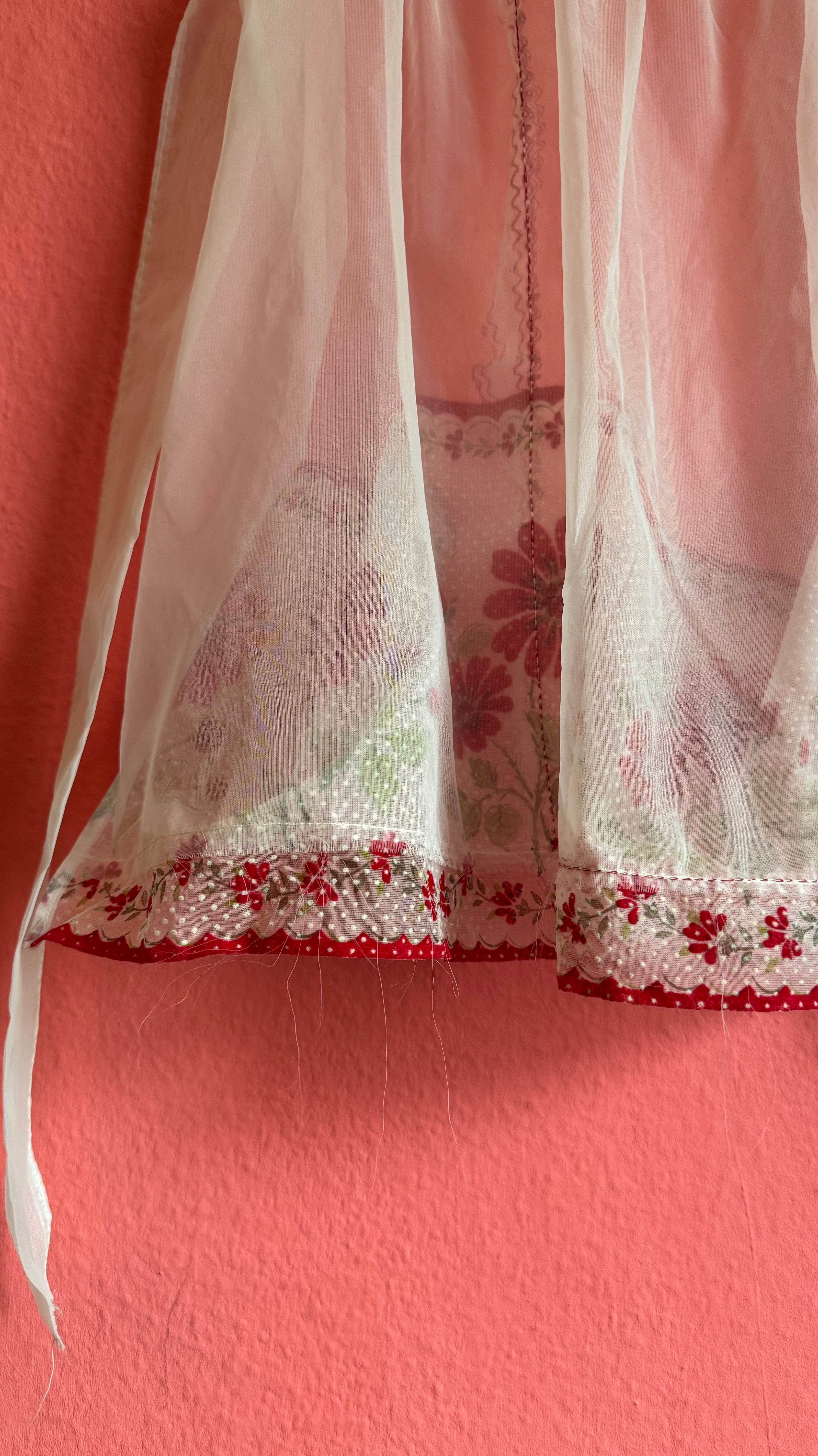 Vintage 1970s Sheer Chiffon Floral Apron